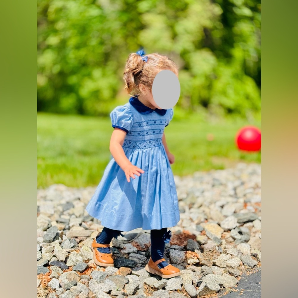 Anavini Charming Blue Kids Formal Dress with Smocked Detail 2T